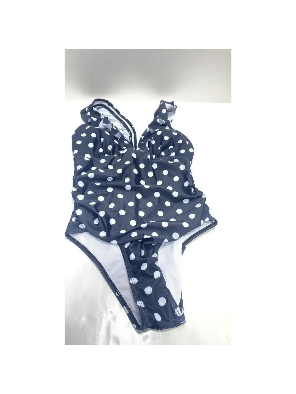 NEW Large Women’s Black White Polka Dot V-Neck One Piece Bathing Suit